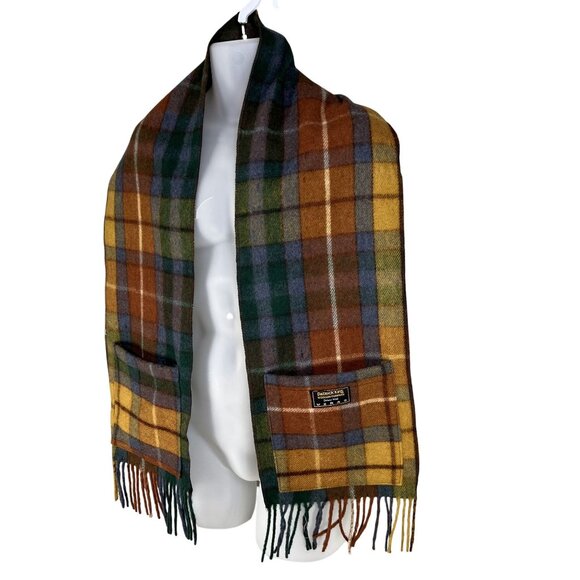 Patrick King Woollen Co. Deluxe Wool Tartan Plaid Scarf Pockets Fringe Preppy - Picture 5 of 10